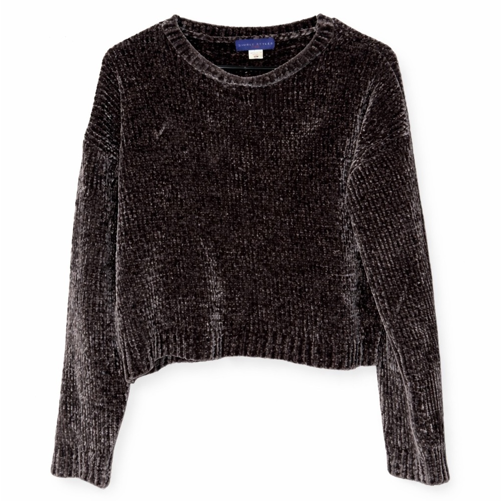 Simply Styled Women's Velvet Sweater - Dark Gray
